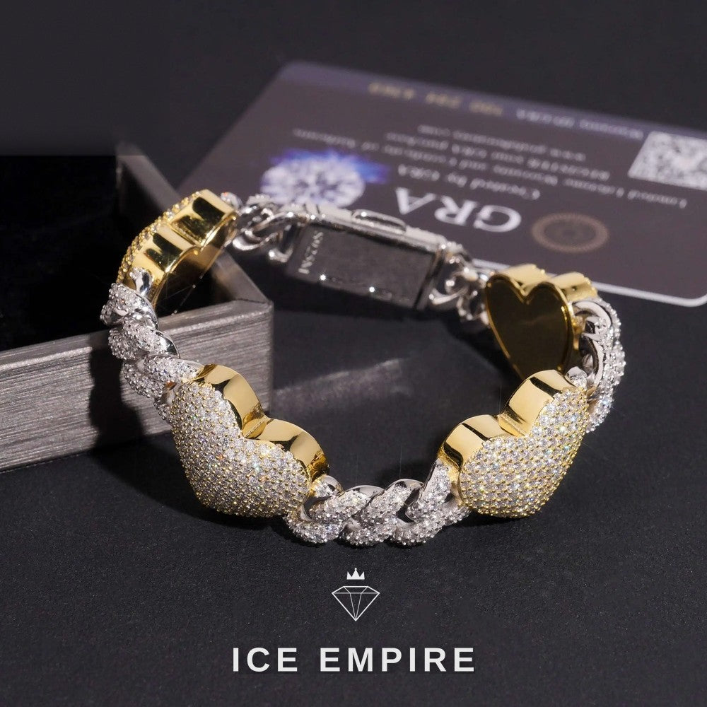 Iced Out Heart Rose Gold Plated Moissanite Cuban Chain