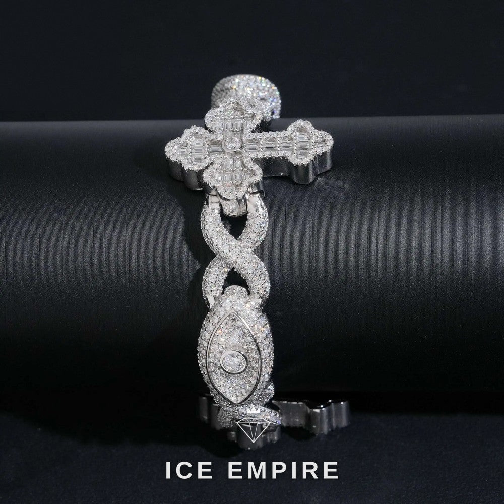 Iced Out Cross 925 Silver Moissanite Cuban Chain