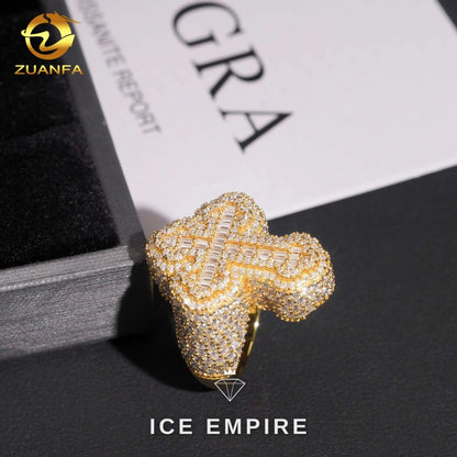 Iced Out Cross Gold Plated Moissanite Ring