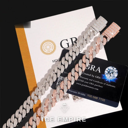 Iced Out Baguette Rose Gold Plated Moissanite Cuban Chain