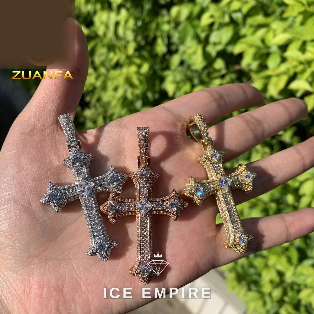 Iced Out Cross Rose Gold Plated Moissanite Pendant