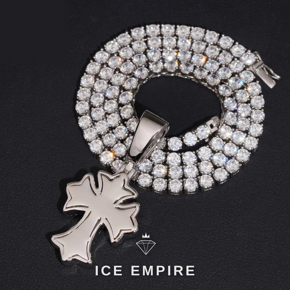 Iced Out Cross Gold Plated Lab Grown Diamond Pendant