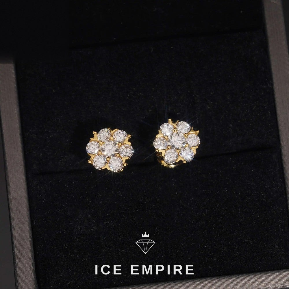 Iced Out Cluster 925 Silver Moissanite Stud Earrings