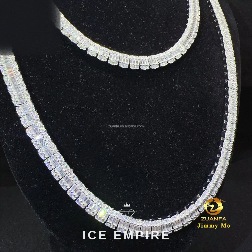 Iced Out Baguette 925 Silver Moissanite Cuban Chain