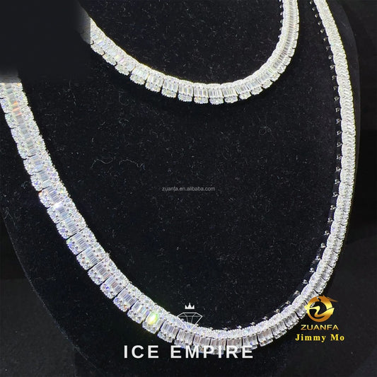 Iced Out Baguette 925 Silver Moissanite Cuban Chain