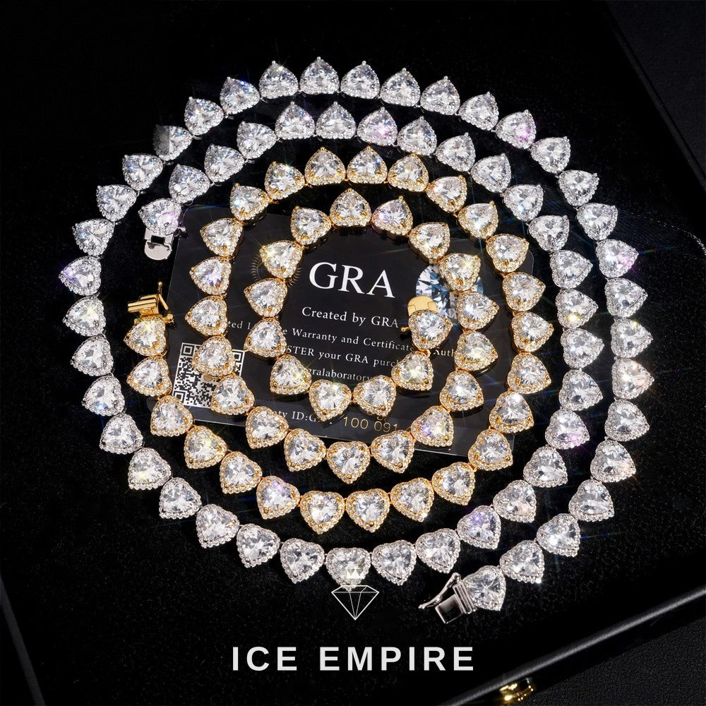 Iced Out Heart Rose Gold Plated Moissanite Cuban Chain