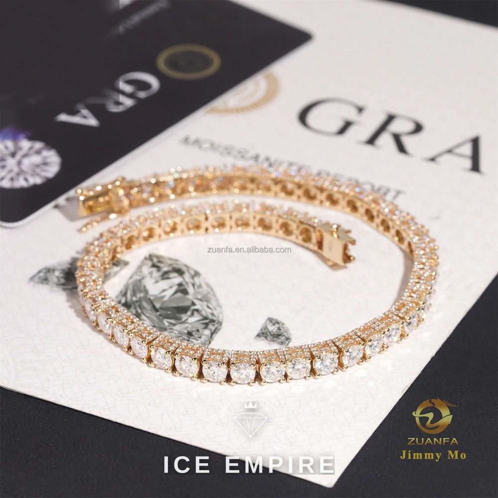 Iced Out Cluster 10K Gold Moissanite Tennis Chain