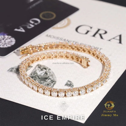 Iced Out Cluster 10K Gold Moissanite Tennis Chain