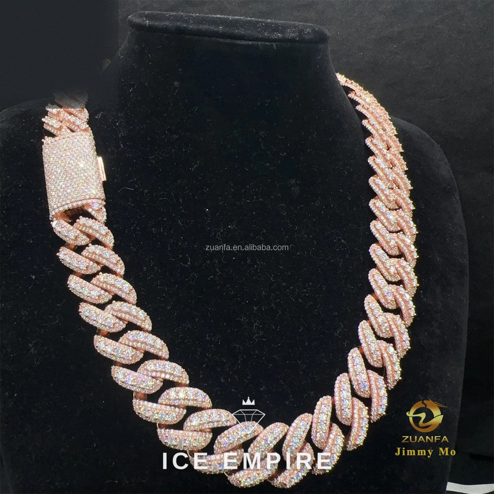 Iced Out Rose Gold Moissanite Cuban Chain