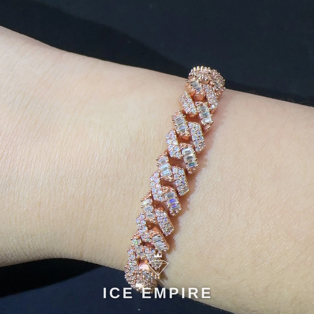Iced Out Baguette Rose Gold Moissanite Cuban Chain