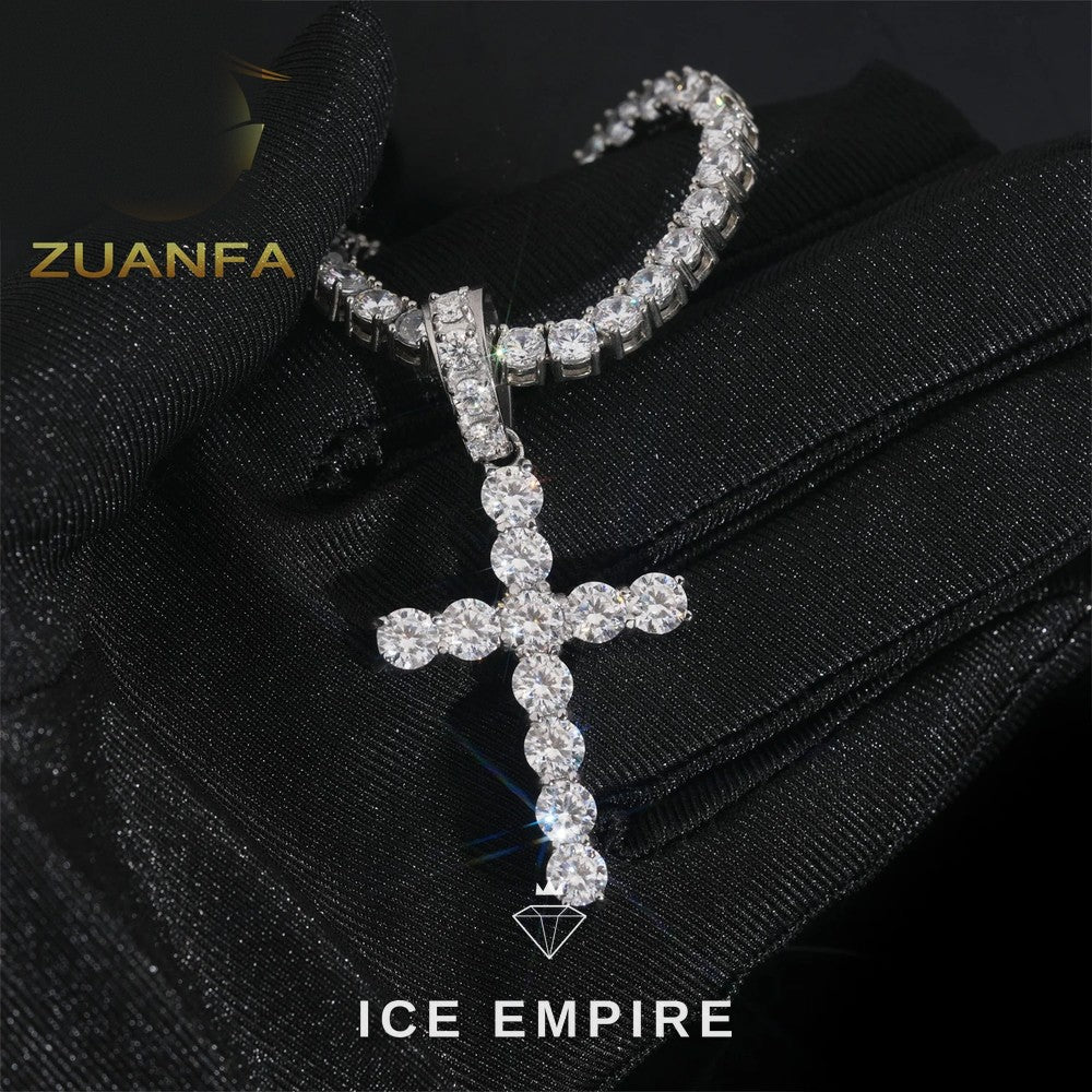 Iced Out Cross Rose Gold Plated Moissanite Pendant