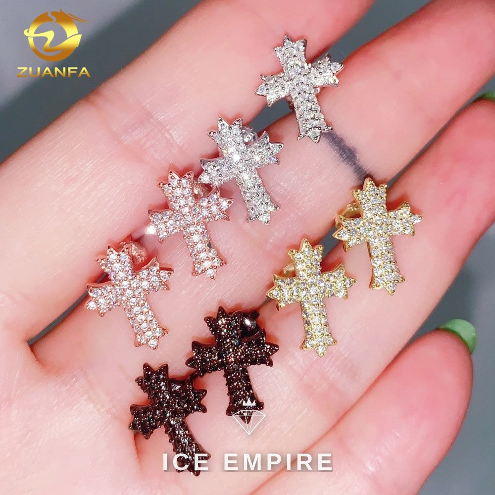 Iced Out Cross 925 Silver Moissanite Earrings