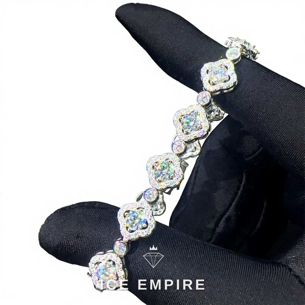 Iced Out Cluster 925 Silver Moissanite Tennis Chain