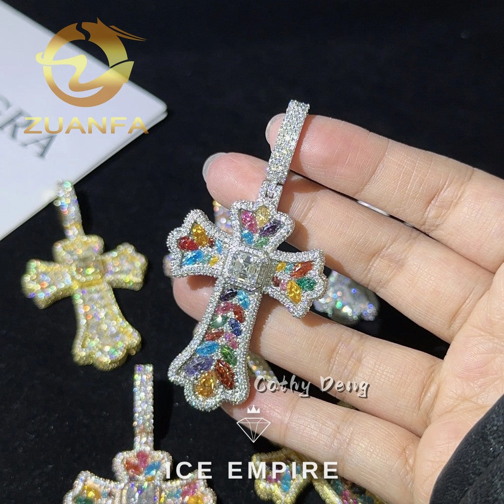 Iced Out Cross Rose Gold Plated Moissanite Pendant
