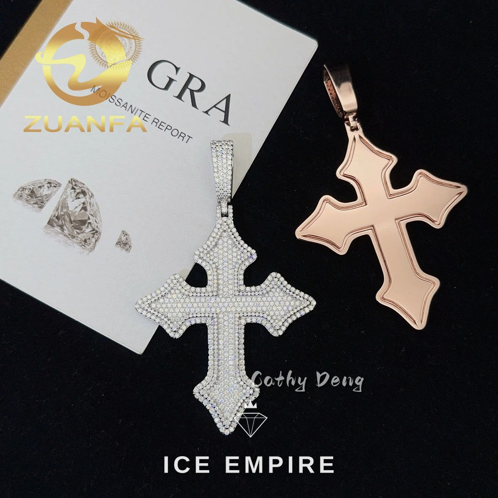 Iced Out Cross Rose Gold Plated Moissanite Pendant