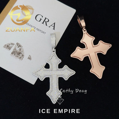 Iced Out Cross Rose Gold Plated Moissanite Pendant