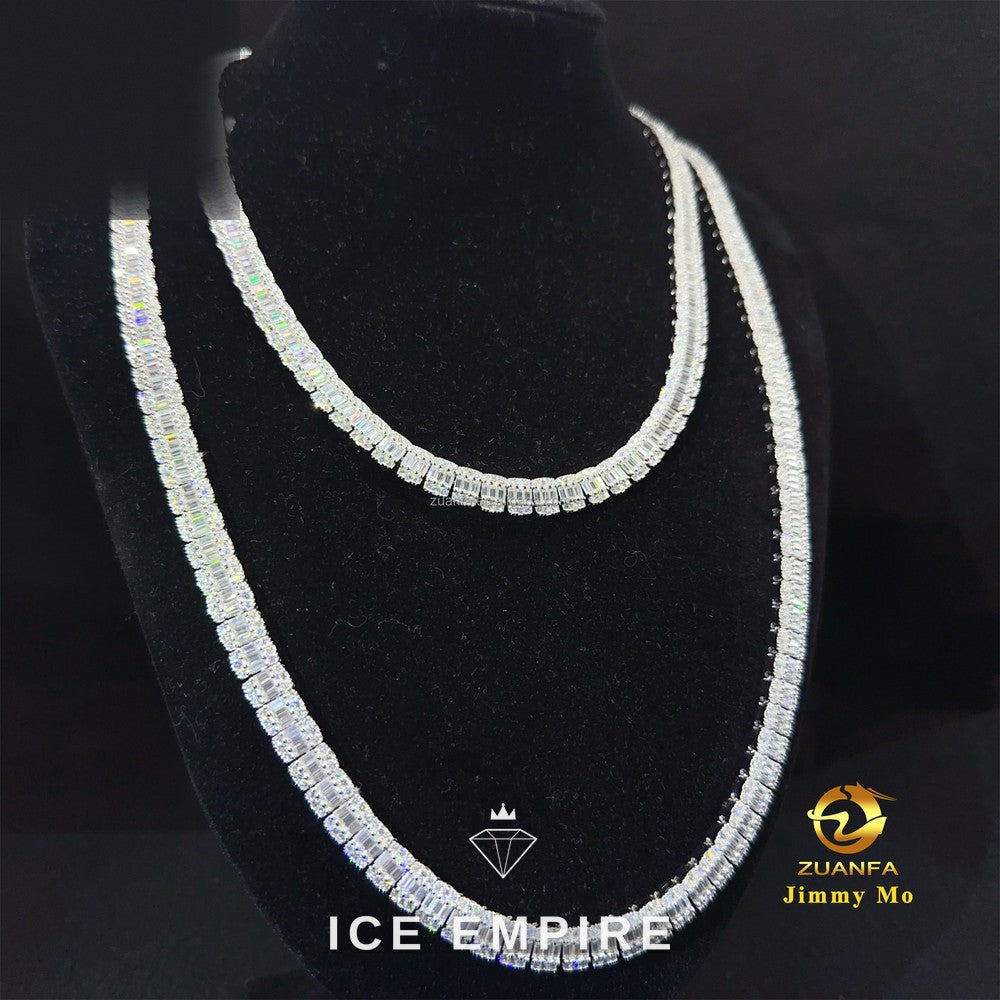 Iced Out Baguette 925 Silver Moissanite Cuban Chain