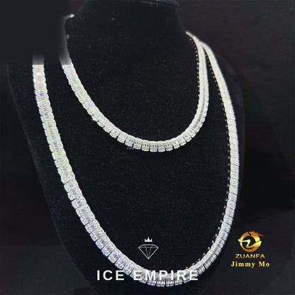 Iced Out Baguette 925 Silver Moissanite Cuban Chain