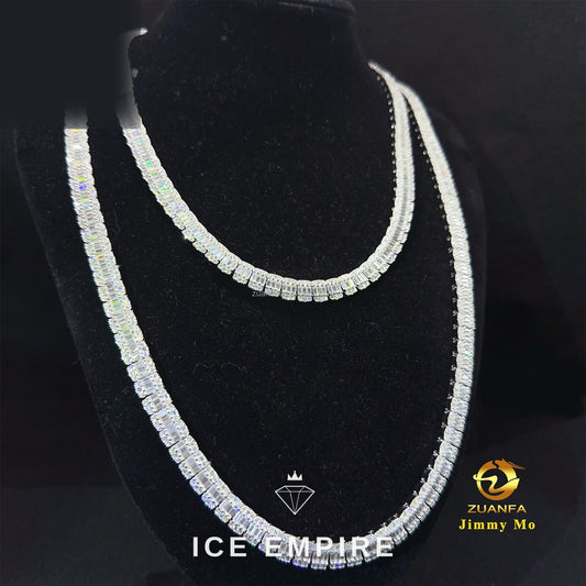 Iced Out Baguette 925 Silver Moissanite Cuban Chain