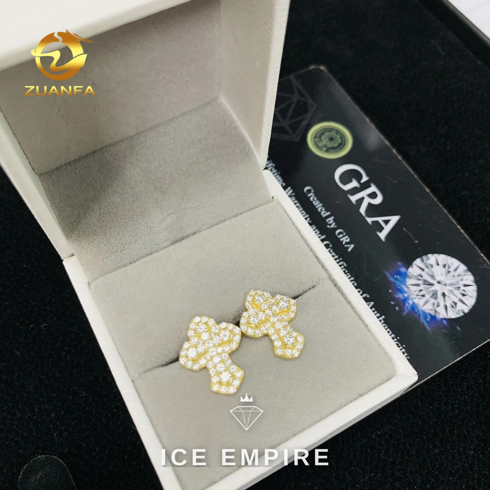 Iced Out Cross Gold Plated Moissanite Hoop Earrings