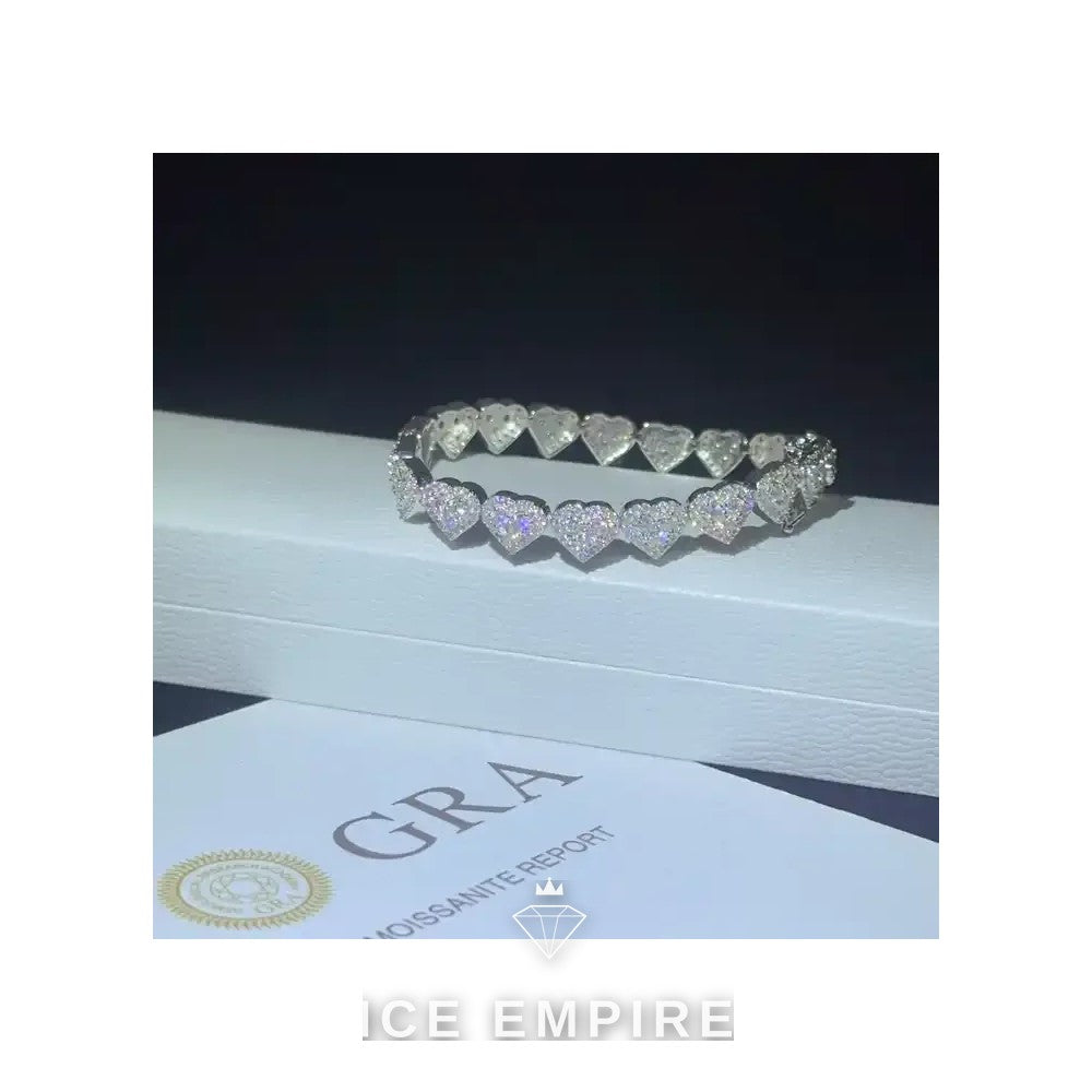 Iced Out Heart 925 Silver Moissanite Cuban Chain