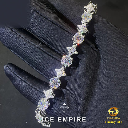Iced Out Cluster 925 Silver Moissanite Tennis Chain