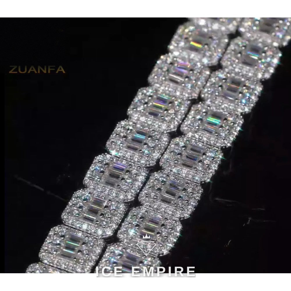 Iced Out Baguette Rose Gold Plated Moissanite Cuban Chain