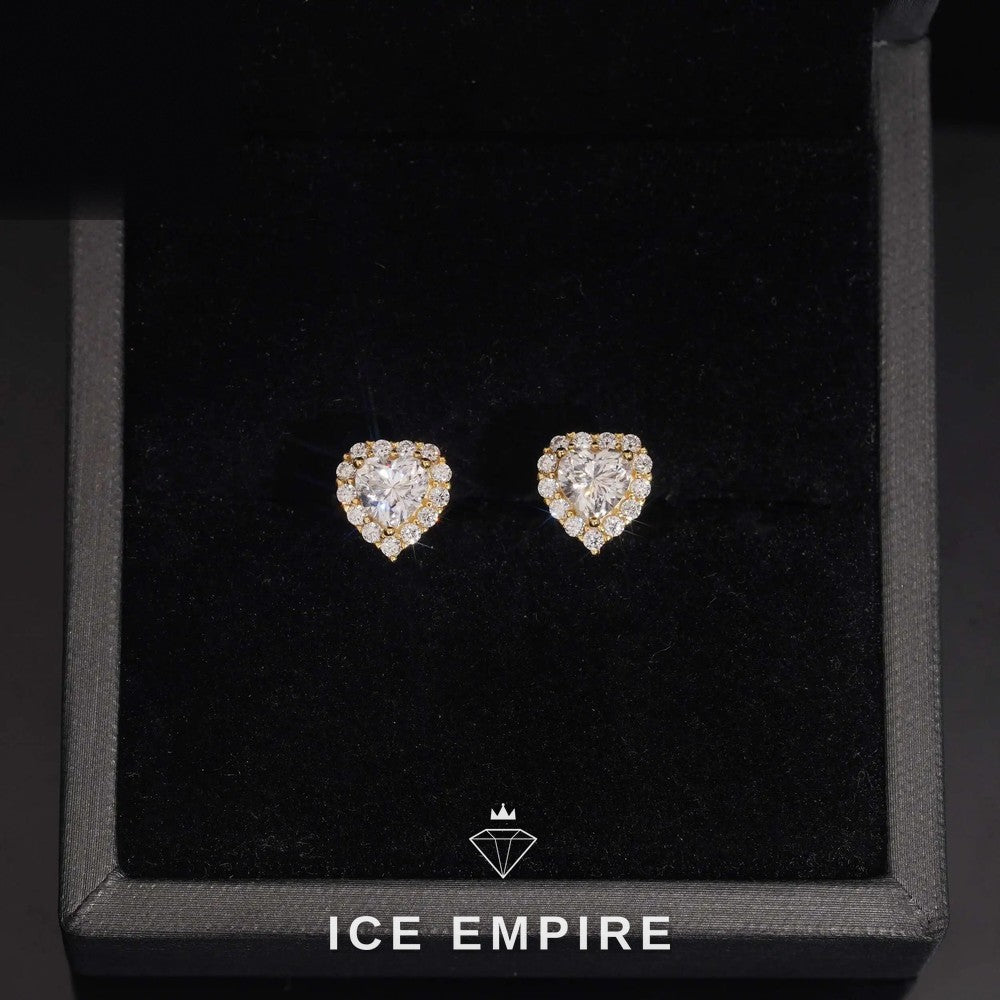 Iced Out Heart 925 Silver Moissanite Stud Earrings