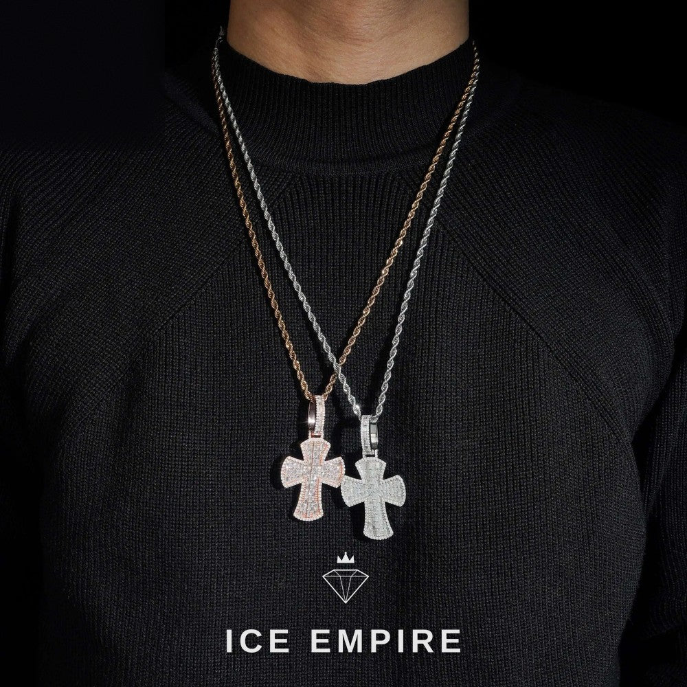 Iced Out Baguette Rose Gold Plated Moissanite Pendant