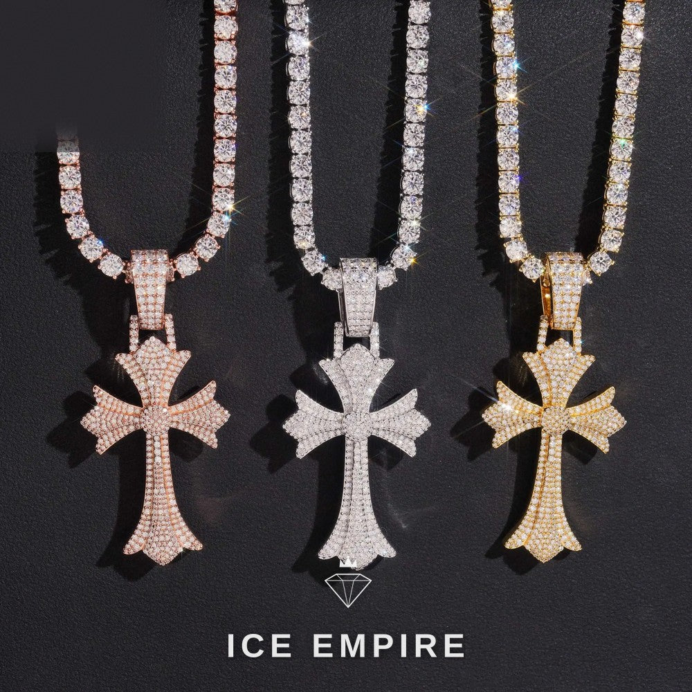 Iced Out Cross Rose Gold Plated Moissanite Pendant