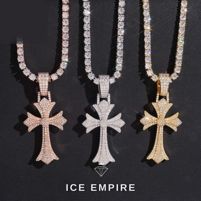 Iced Out Cross Rose Gold Plated Moissanite Pendant