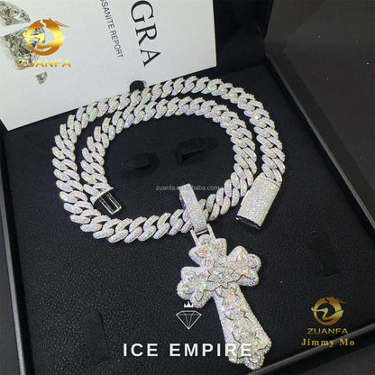 Iced Out Cross Gold Plated Moissanite Cuban Chain