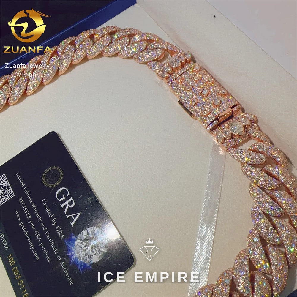Iced Out Rose Gold Plated Moissanite Cuban Chain