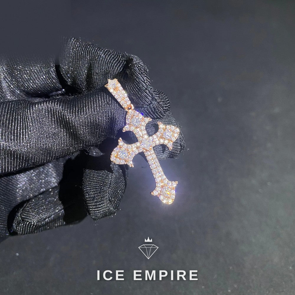Iced Out Cross Rose Gold Plated Moissanite Pendant