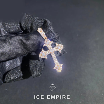 Iced Out Cross Rose Gold Plated Moissanite Pendant