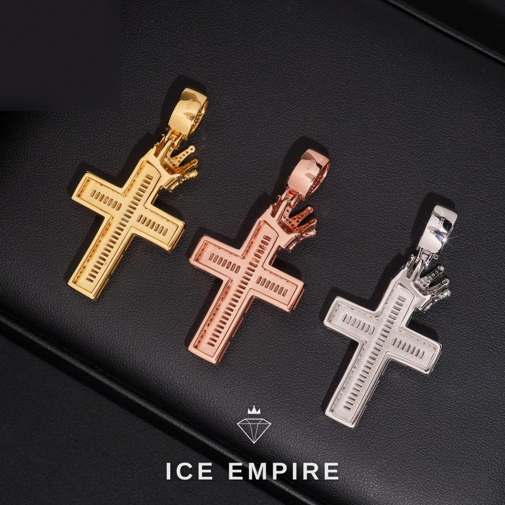 Iced Out Cross Rose Gold Moissanite Pendant