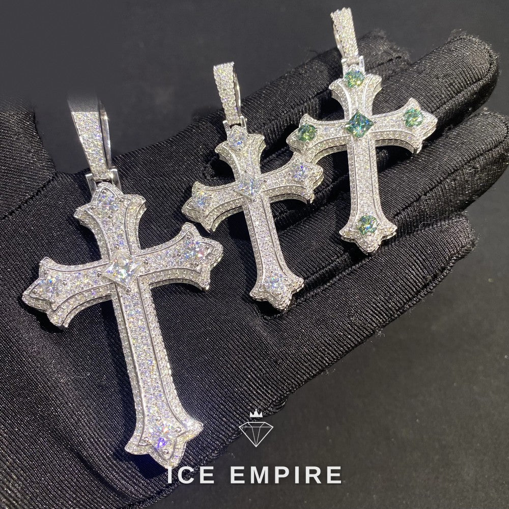 Iced Out Cross Rose Gold Plated Moissanite Pendant
