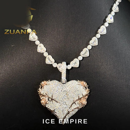 Iced Out Heart Rose Gold Plated Moissanite Pendant