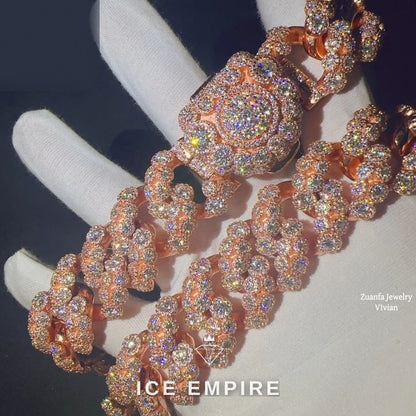 Iced Out Rose Gold Plated Moissanite Cuban Chain