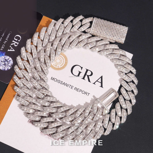 Iced Out Baguette 925 Silver Moissanite Cuban Chain