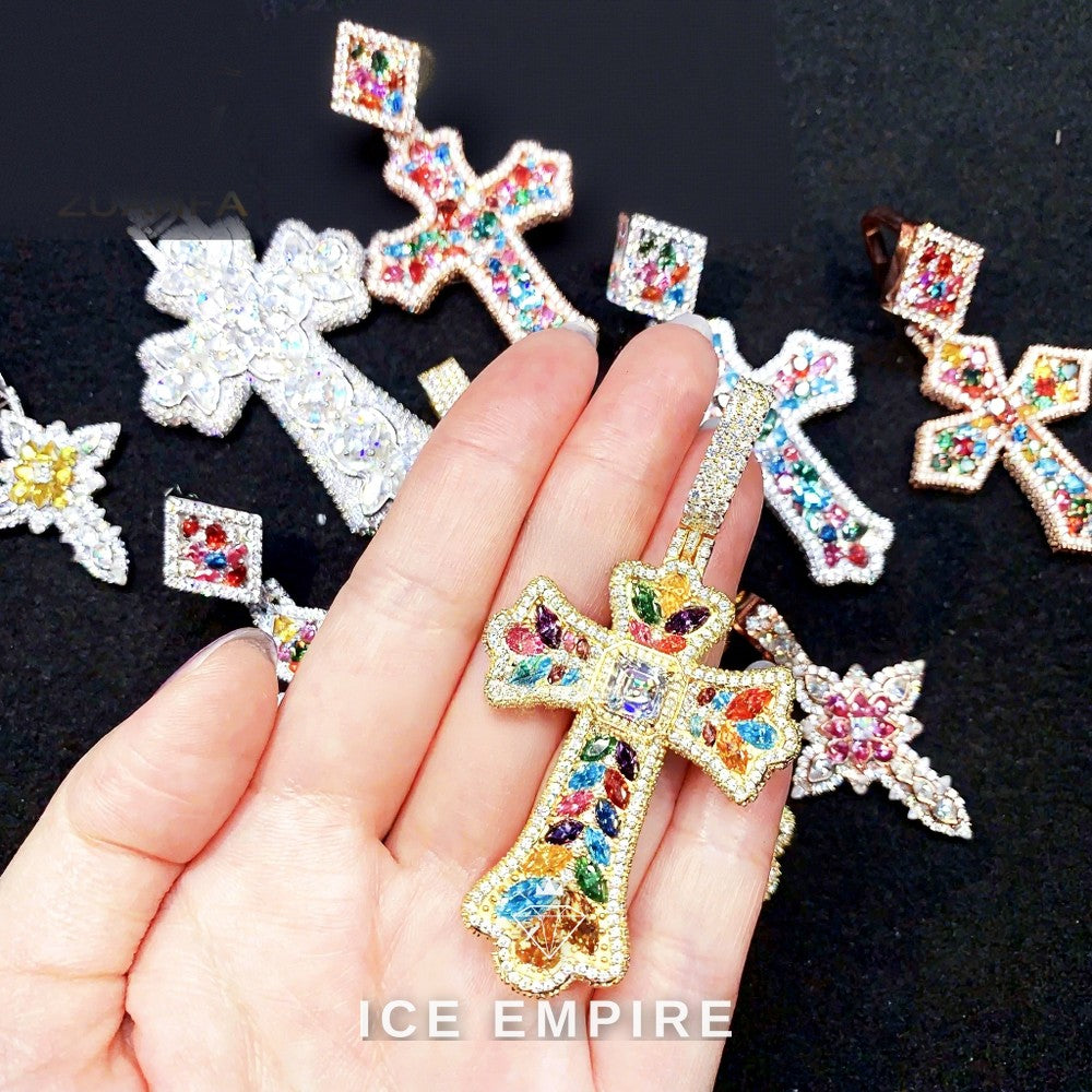 Iced Out Cross 925 Silver Moissanite Pendant