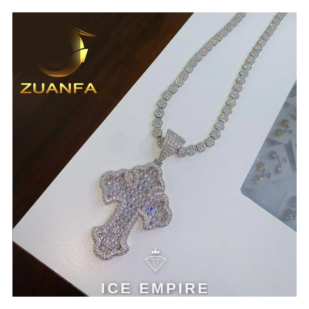 Iced Out Cross Rose Gold Plated Moissanite Pendant