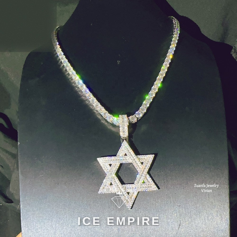 Iced Out Cross 925 Silver Moissanite Tennis Chain