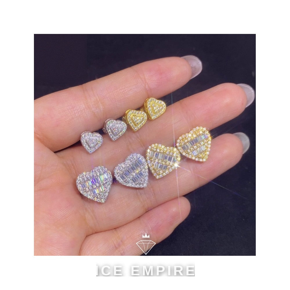 Iced Out Heart 925 Silver Moissanite Stud Earrings