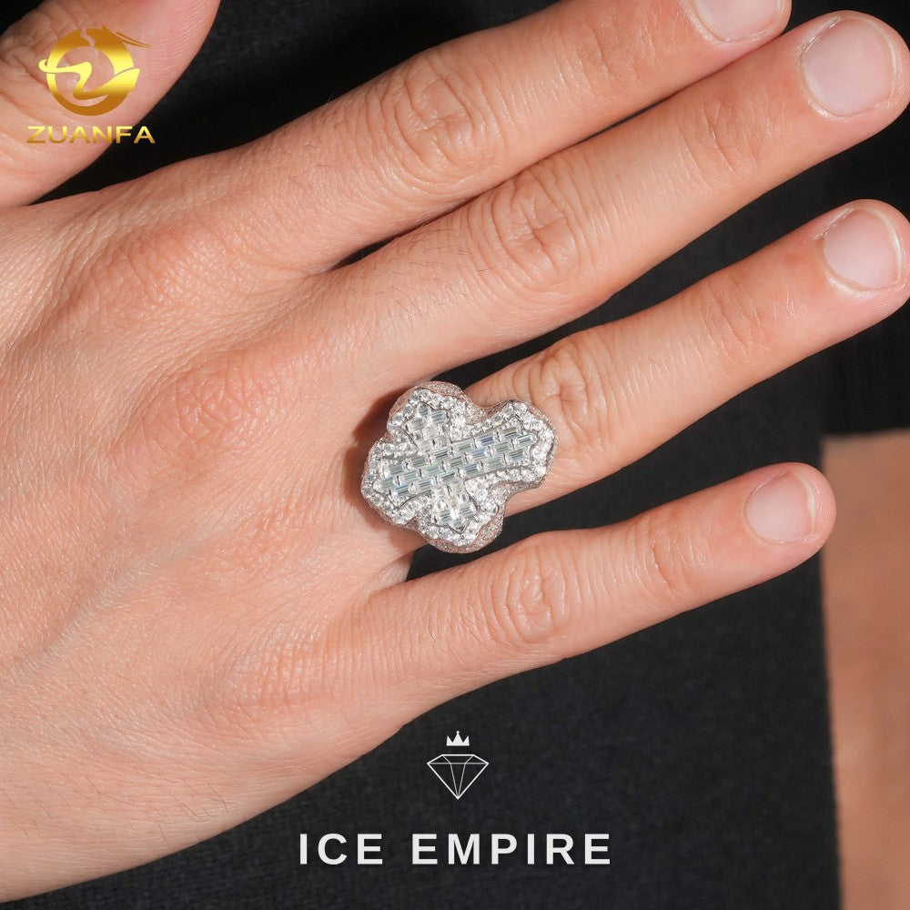 Iced Out Cross 925 Silver Lab Grown Diamond Ring