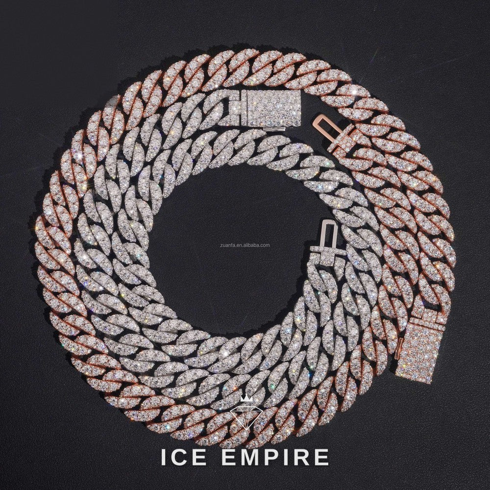 Iced Out Rose Gold Moissanite Cuban Chain