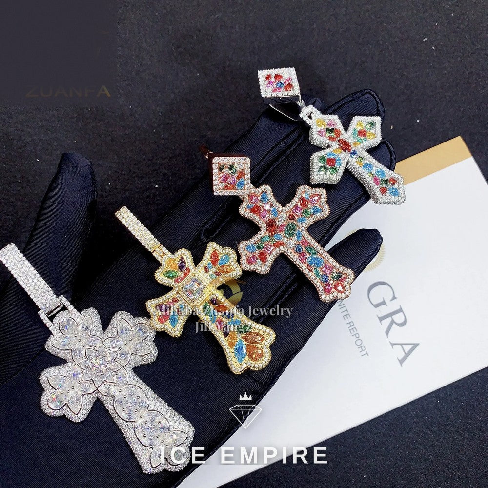 Iced Out Cross 925 Silver Moissanite Pendant