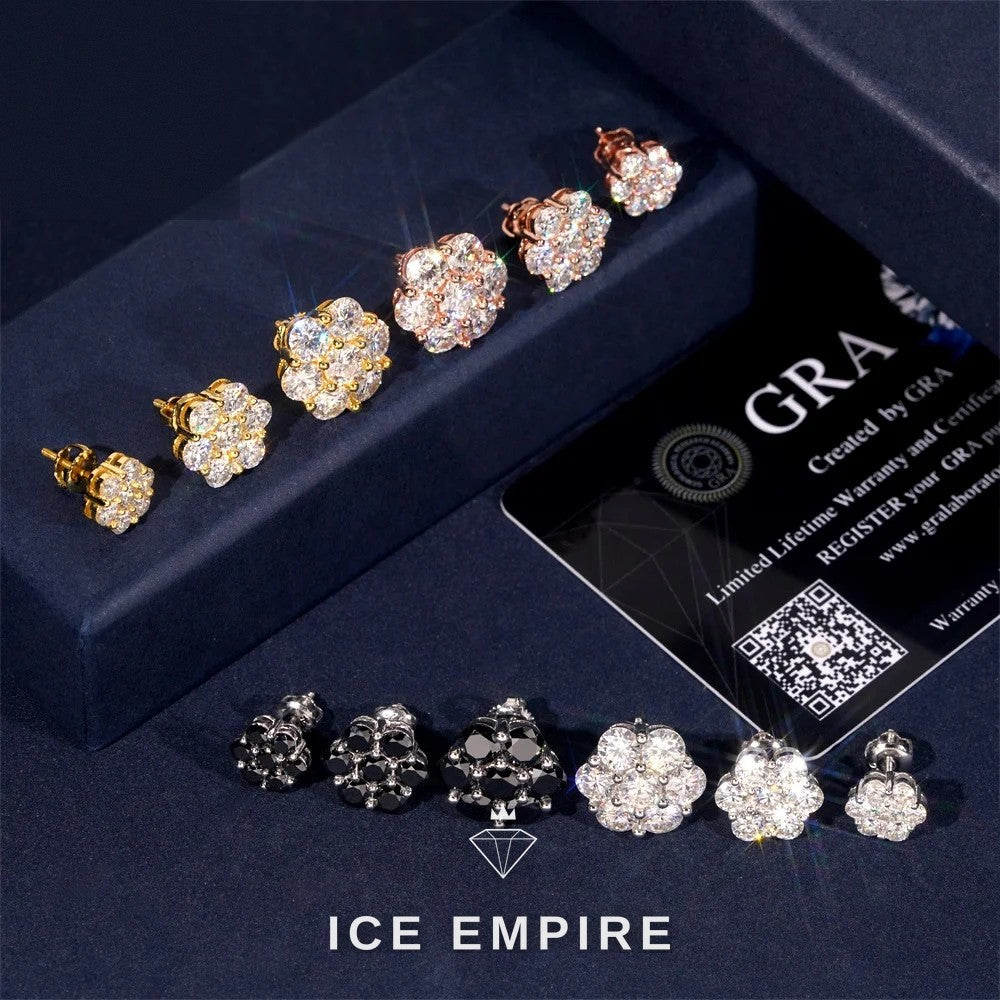 Iced Out Cluster 925 Silver Moissanite Stud Earrings