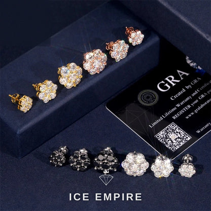Iced Out Cluster 925 Silver Moissanite Stud Earrings