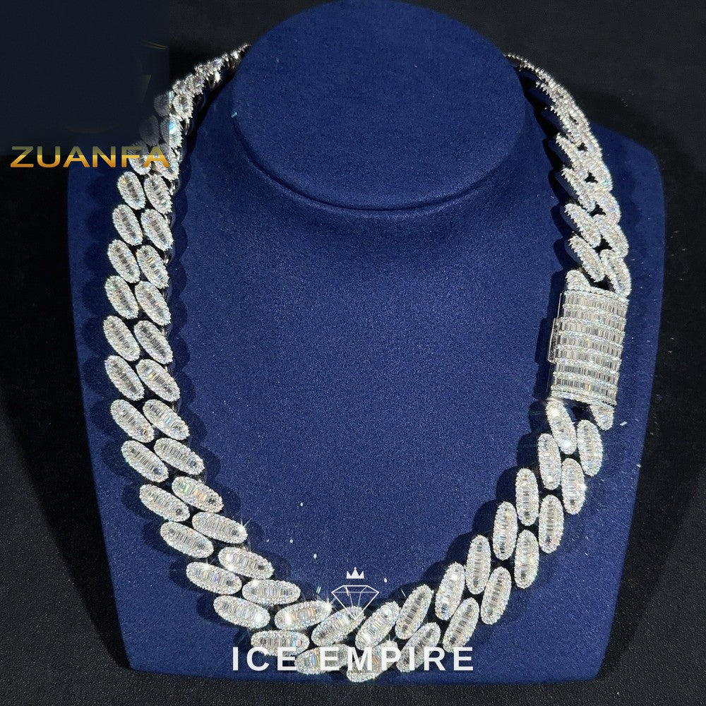 Iced Out Baguette Rose Gold Plated Moissanite Cuban Chain